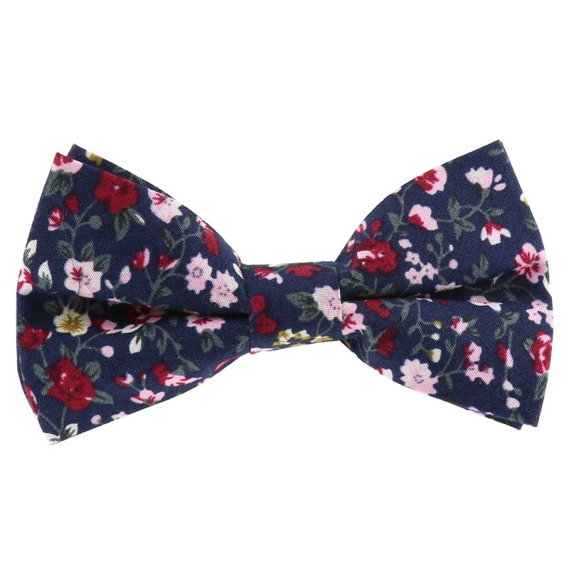 Noeud Papillon Mariage Motif Liberty Bleu Marine Rose et Bordeaux