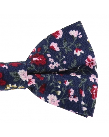 Noeud Papillon Fleuri Bohème Chic Bleu Navy Rose et Bordeaux