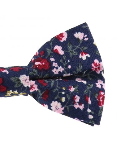 Noeud Papillon Fleuri Bohème Chic Bleu Navy Rose et Bordeaux