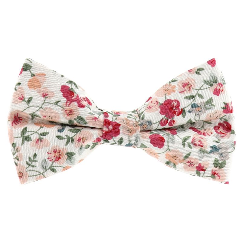 Noeud Papillon Mariage Printemps Motif Liberty Rose et Blanc