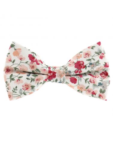Noeud Papillon Mariage Printemps Motif Liberty Rose et Blanc