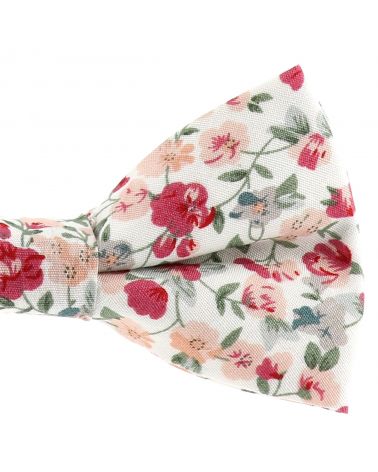 Noeud Papillon Fleuri Bohème Chic Rose et Blanc