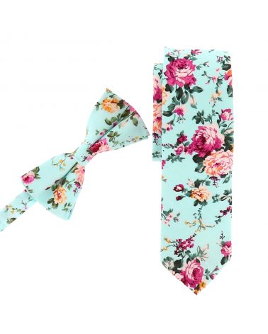 Cravate Fleurie Vert d'eau