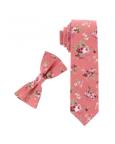 Cravate Fleurie Vieux rose