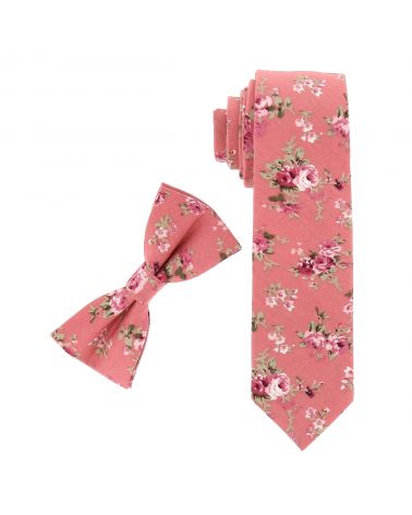 Cravate Fleurie Vieux rose