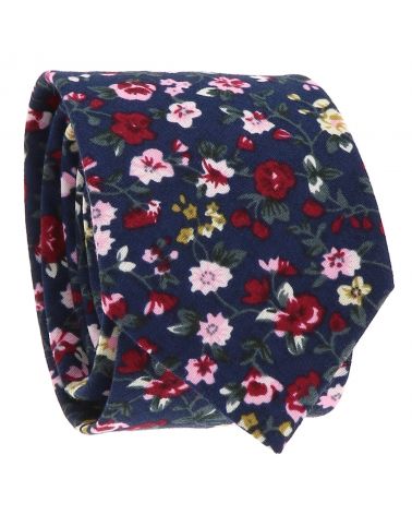 Cravate Liberty Bleu marine Rose et Bordeaux