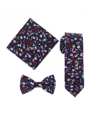 Cravate Liberty Bleu marine Rose et Bordeaux