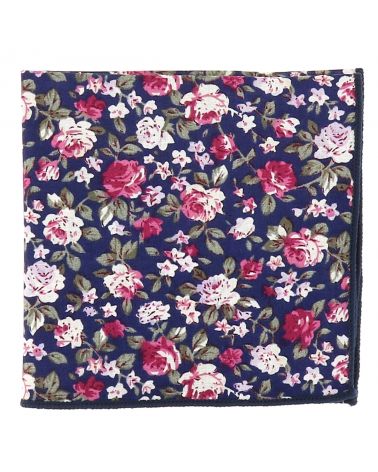 Pochette Costume Fleurs Bleu marine, Rose et Blanche