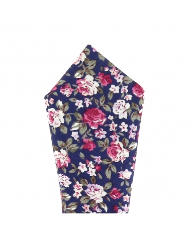 Pochette Costume Fleurs Bleu marine, Rose et Blanche