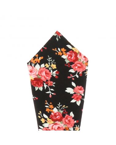 Pochette Costume Fleurs Noire et Corail