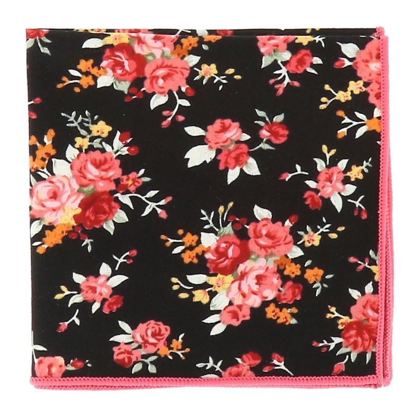 Pochette Costume Fleurs Noire et Corail