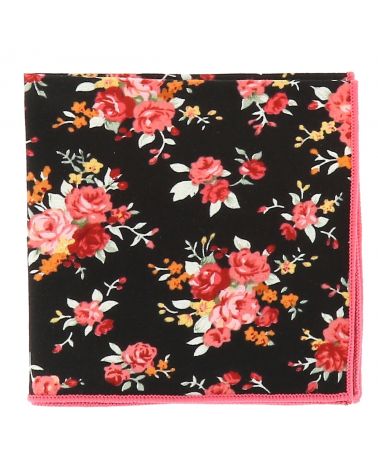 Pochette Costume Fleurs Noire et Corail