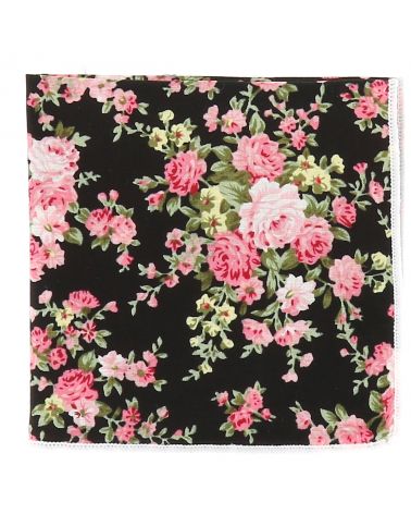 Pochette Costume Fleurs Noire et Rose