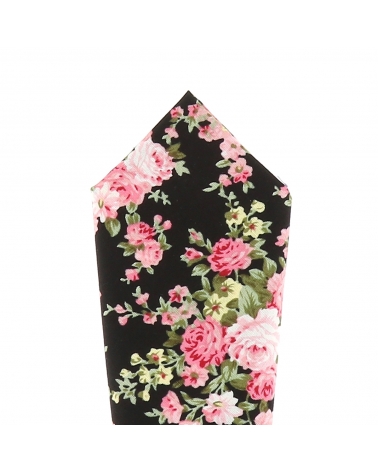 Pochette Costume Fleurs Noire et Rose