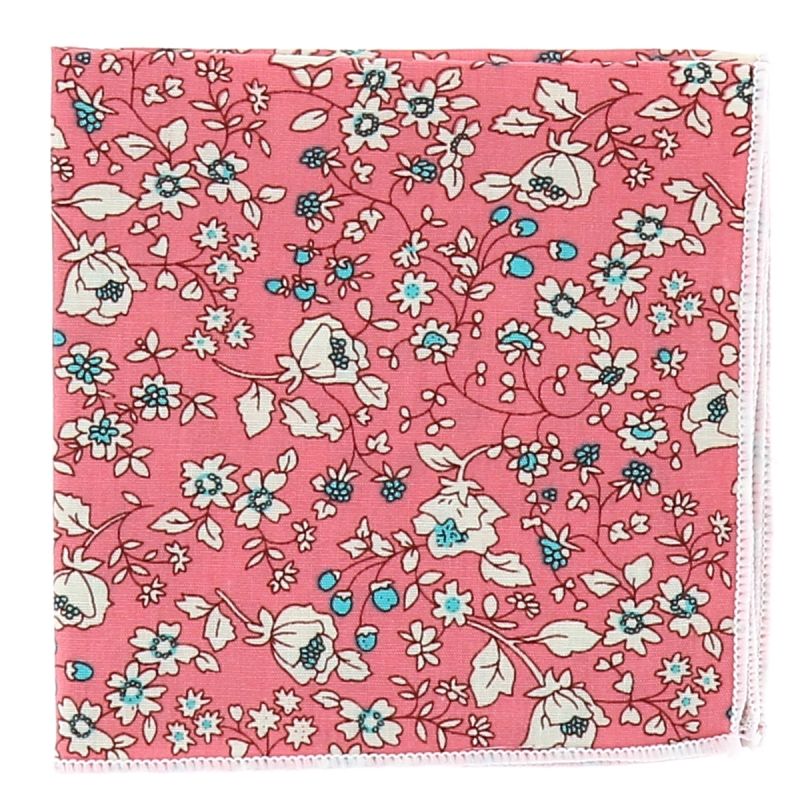 Pochette Costume Fleurie Corail et Crème