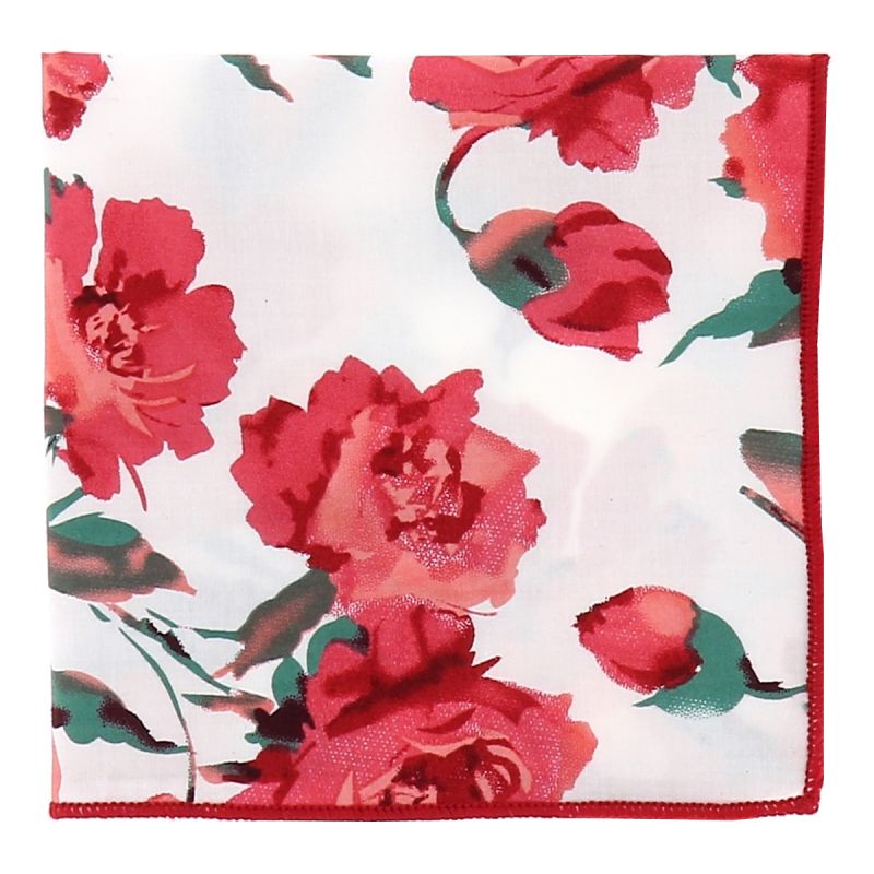 Pochette Costume Blanche Fleurs Corail