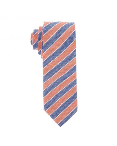 Cravate Coton Denim Rayée Bleu et Orange
