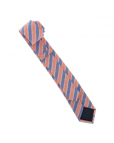 Cravate Coton Denim Rayée Bleu et Orange