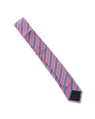 Cravate Coton Denim Rayée Bleu et Rose
