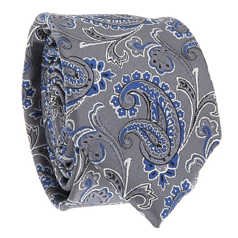 Cravate Paisley Jacquard Grise et Bleue