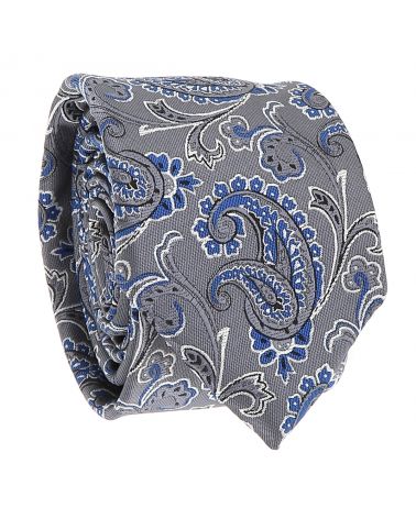 Cravate Paisley Jacquard Grise et Bleue