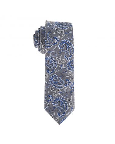 Cravate Paisley Jacquard Grise et Bleue