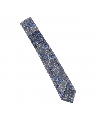 Cravate Paisley Jacquard Grise et Bleue
