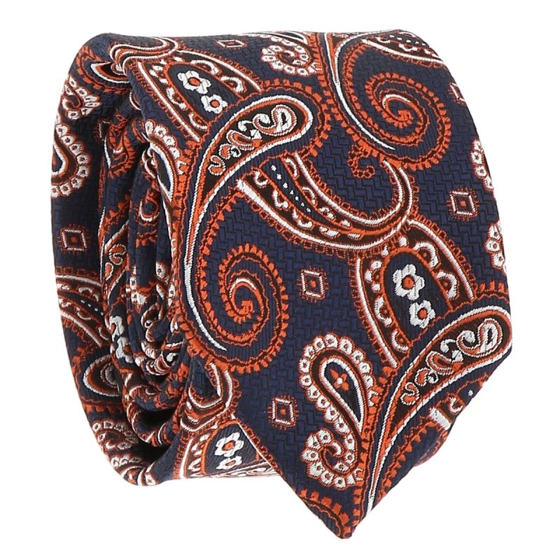 Cravate Paisley Jacquard Grise et Orange