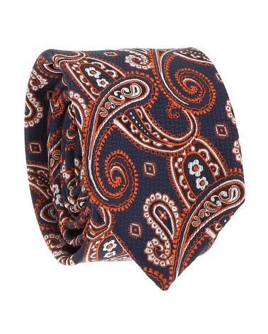 Cravate Paisley Jacquard Grise et Orange