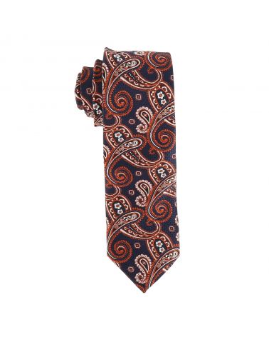 Cravate Paisley Jacquard Grise et Orange