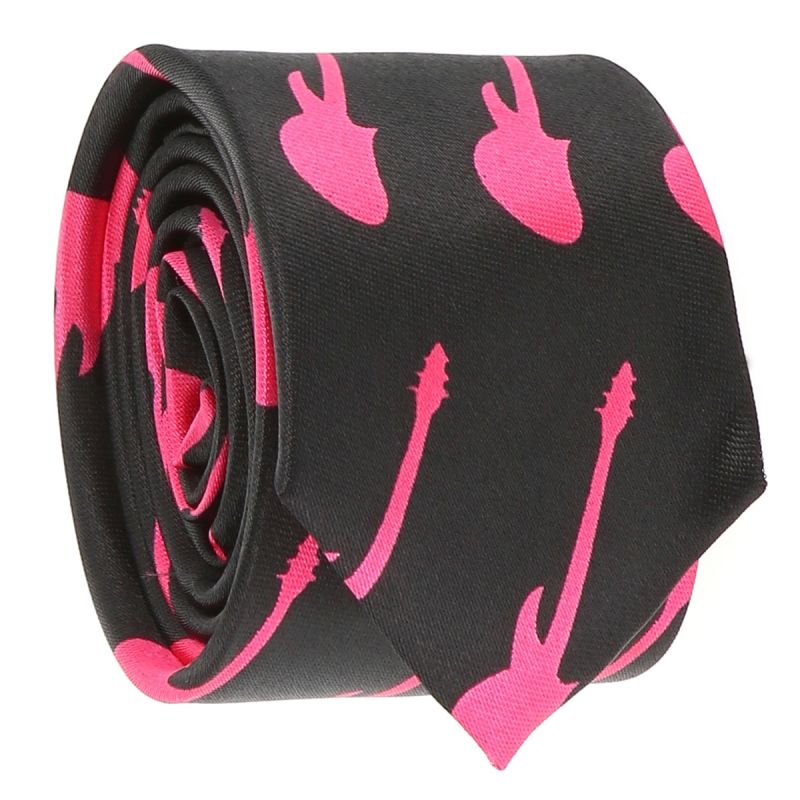Cravate Guitare Noire et Rose