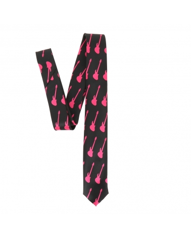 Cravate Guitare Noire et Rose