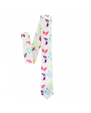  Cravate Notes de Musique Fluo et Blanche