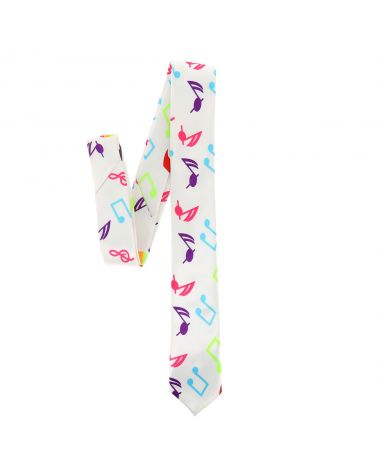  Cravate Notes de Musique Fluo et Blanche