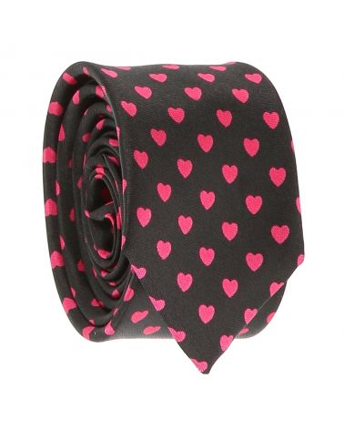 Cravate Coeurs Noire et Rose