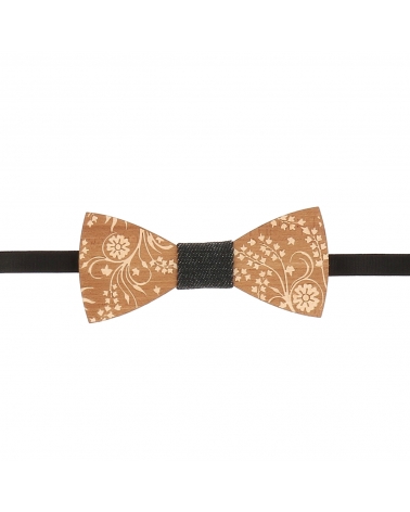 Noeud Papillon Bois Fleurs et Denim