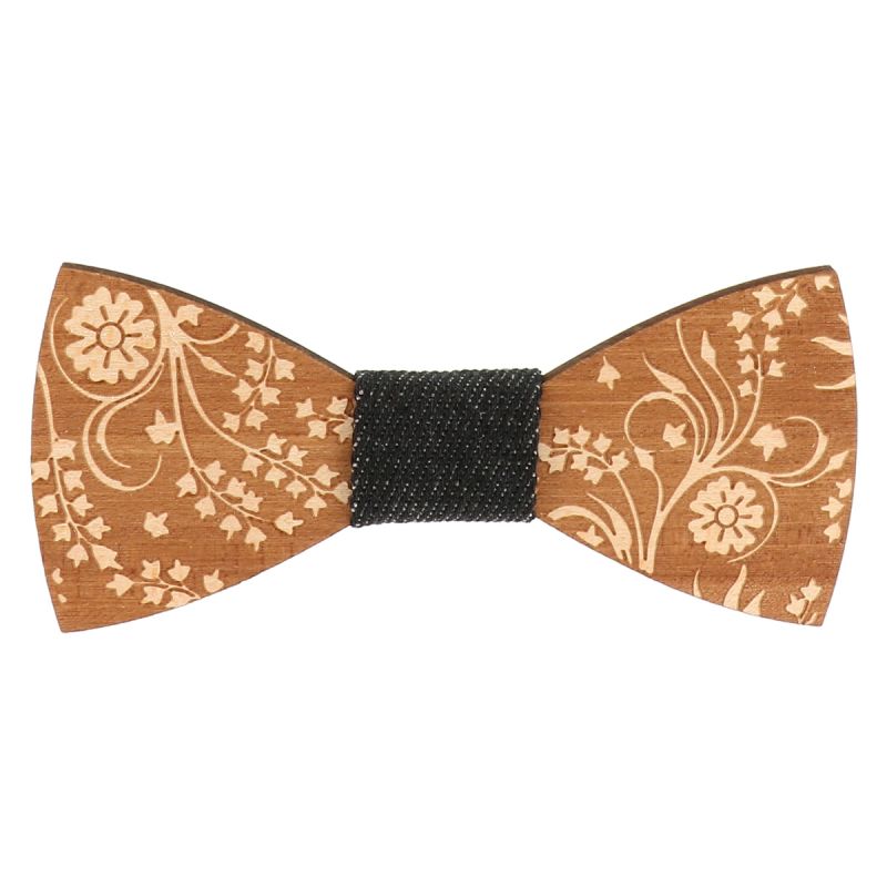 Noeud Papillon Bois Fleurs et Denim