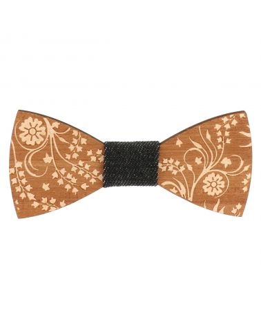 Noeud Papillon Bois Fleurs et Denim