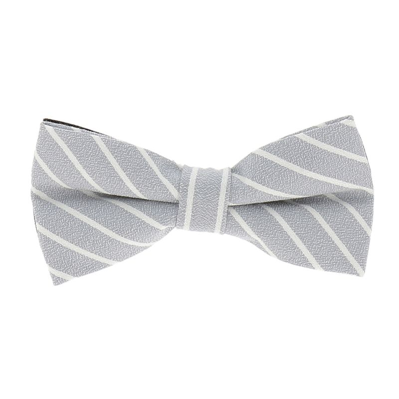 Noeud Papillon Coton Gris clair Rayures Blanches