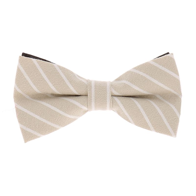 Noeud Papillon Coton Beige Rayures Blanches