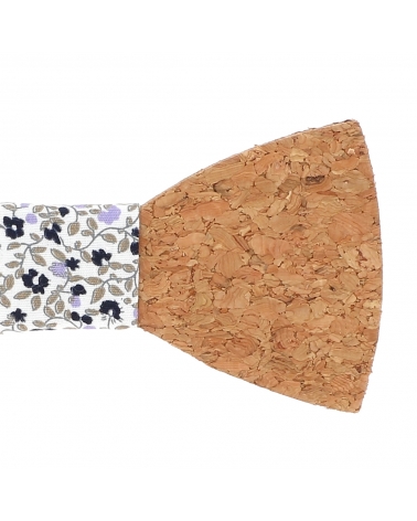 Noeud Papillon Bois en Liège Motif Fleuri Lilas