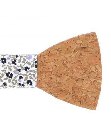 Noeud Papillon Bois en Liège Motif Fleuri Lilas