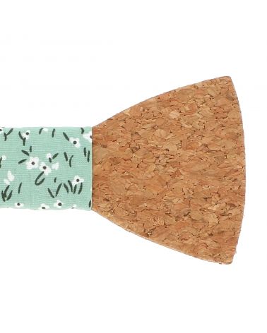 Noeud Papillon Bois en Liège Motif Fleuri Vert Menthe