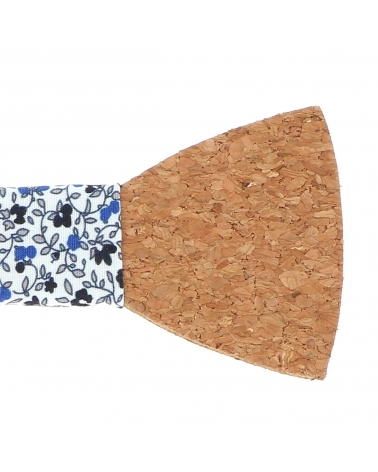 Noeud Papillon Bois en Liège Motif Fleuri Bleu Marine et Bleu roi