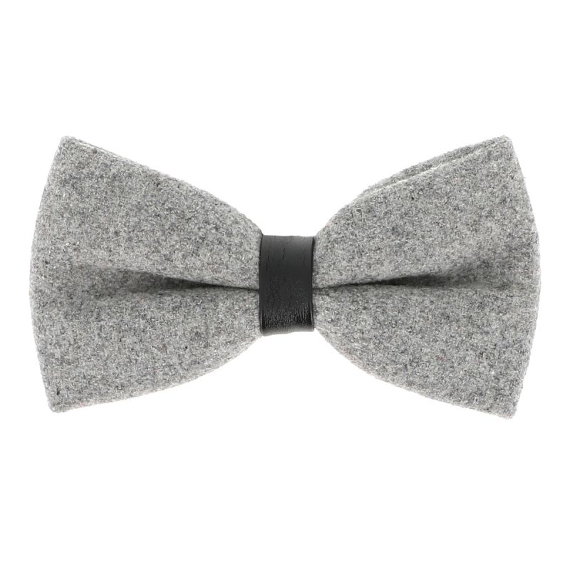 Noeud Papillon Laine Gris clair et Simili cuir