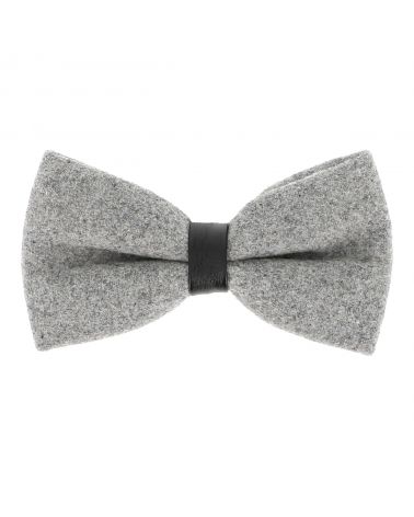 Noeud Papillon Laine Gris clair et Simili cuir