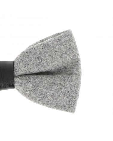 Noeud Papillon Laine Gris clair et Simili cuir