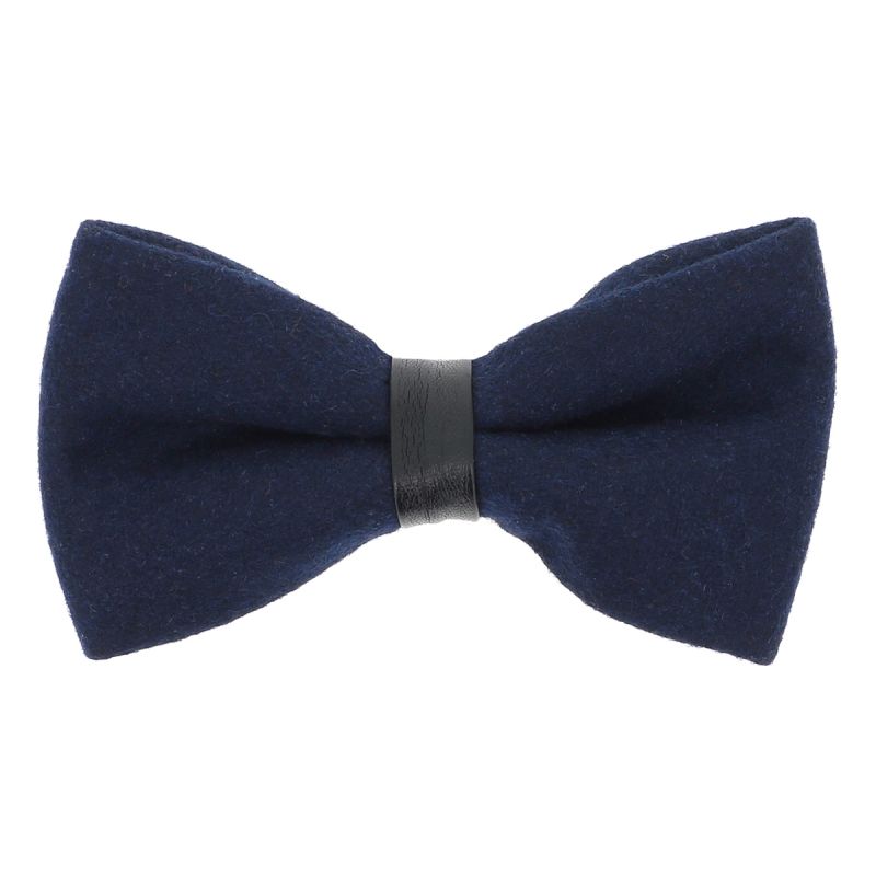 Noeud Papillon Laine Bleu marine et Simili cuir