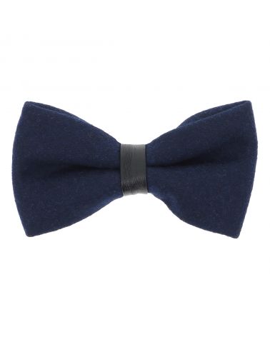 Noeud Papillon Laine Bleu marine et Simili cuir