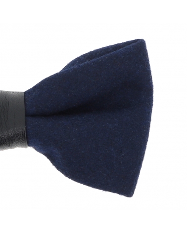 Noeud Papillon Laine Bleu marine et Simili cuir